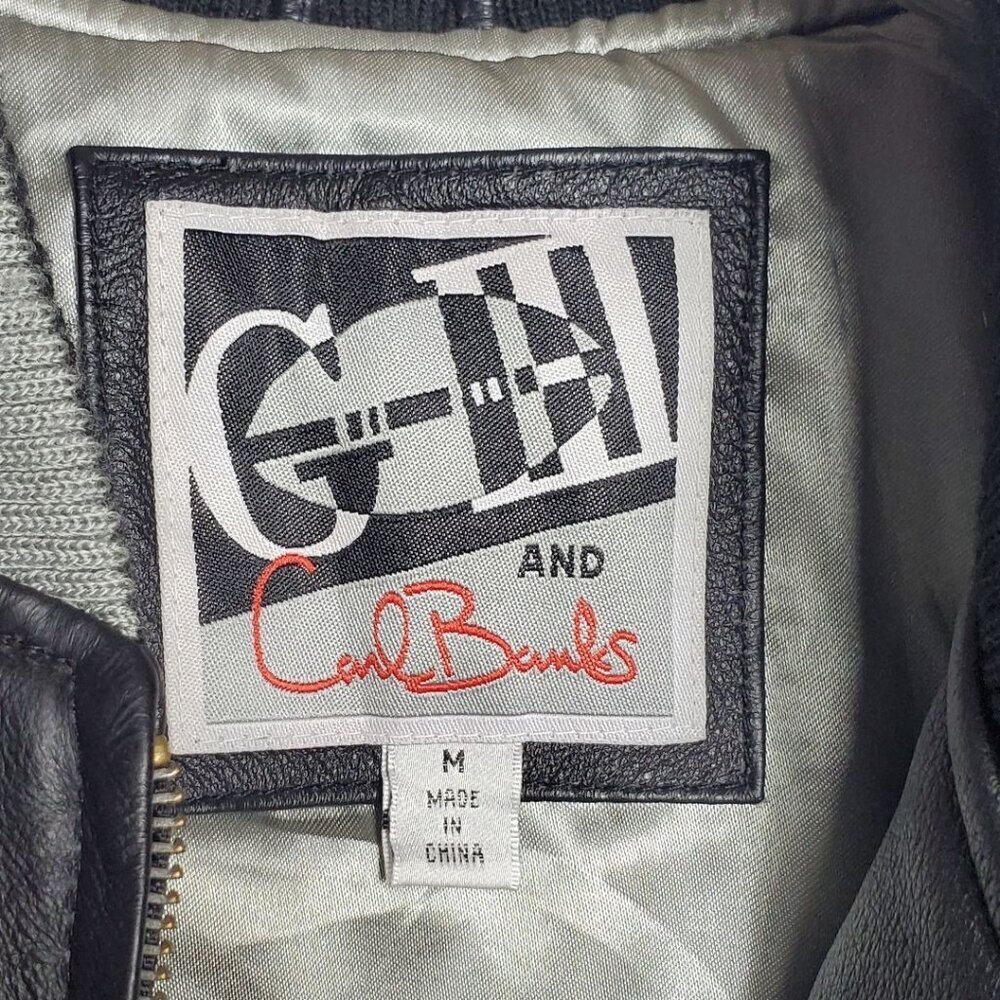 Carl Banks G-III Vtg Raiders Leather Varsity Jacket Rare Black/Silver Medium - Picture 4 of 16